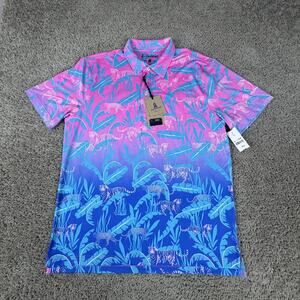 Chubbies Hydrofoil Performance Polo Shirt Mens Medium Pink Blue Tiger Golf